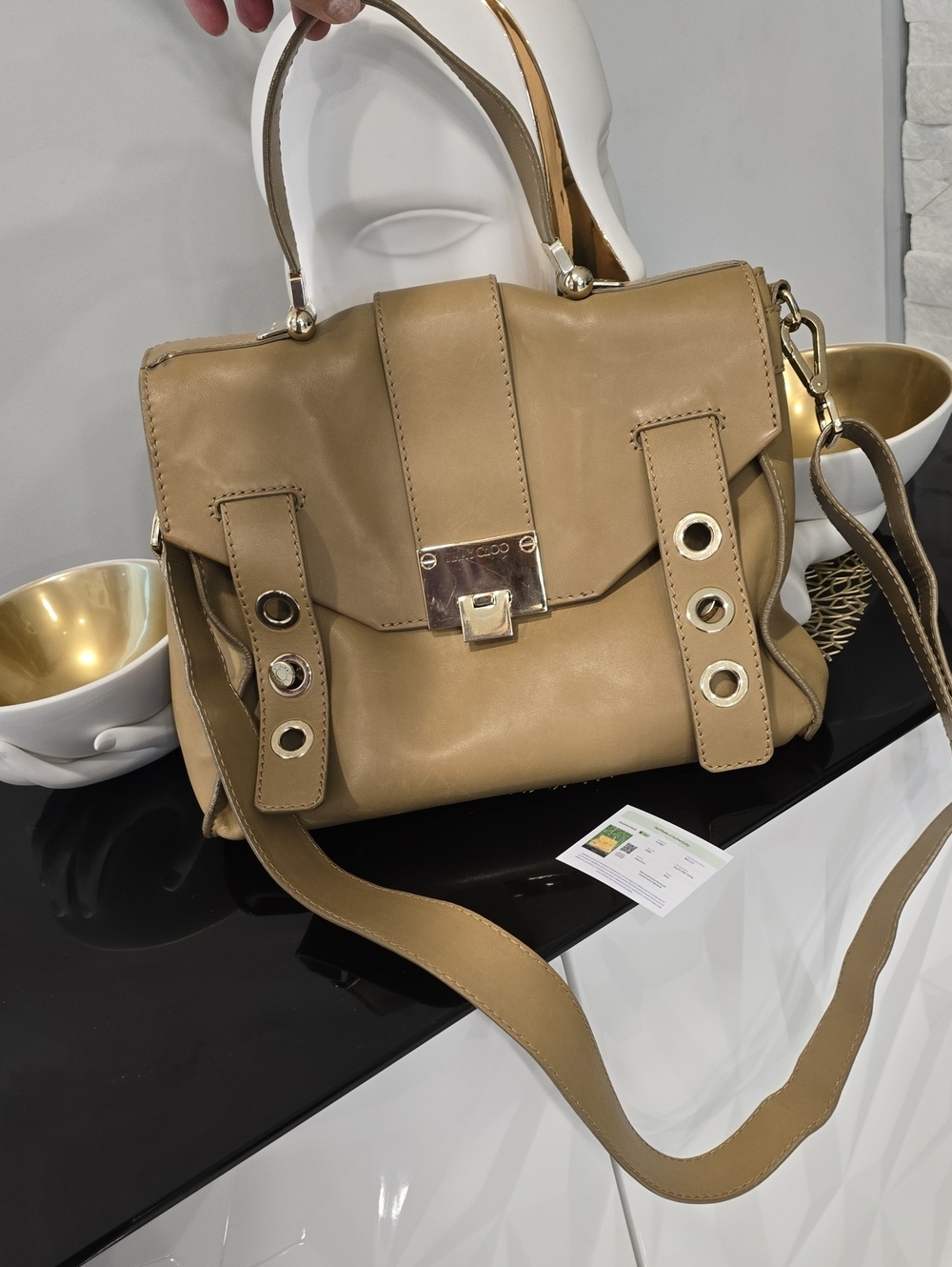 Jimmy Choo Tan Leather Satchel with Gold Hardware